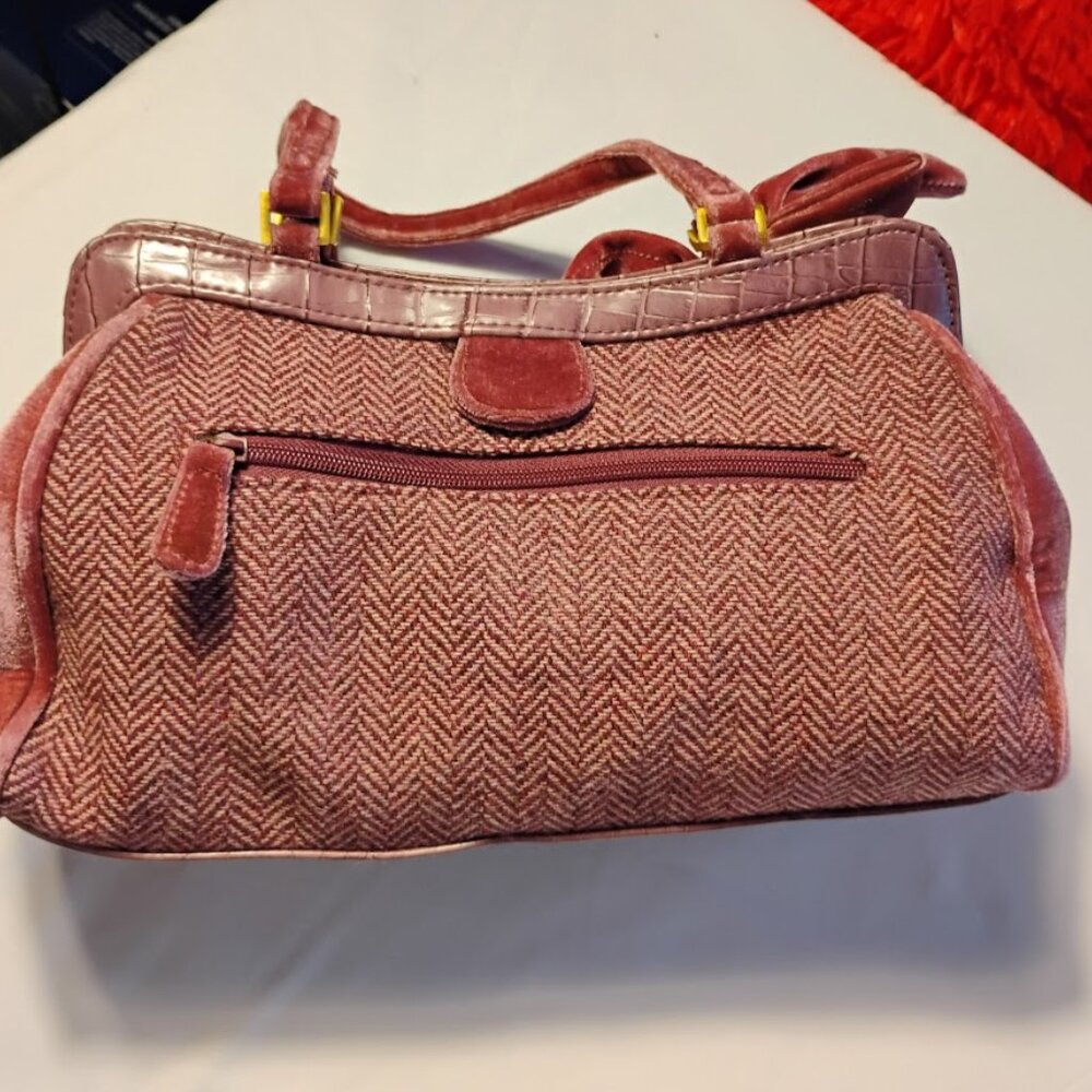 Patchwork Tweed Mini Handbag – Velvet Bow Purse – Vintage Inspired Top Handle - Picture 3 of 6